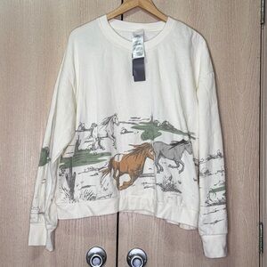 IML Women's Cream Horse Print Sweater Women’s XXL NWT